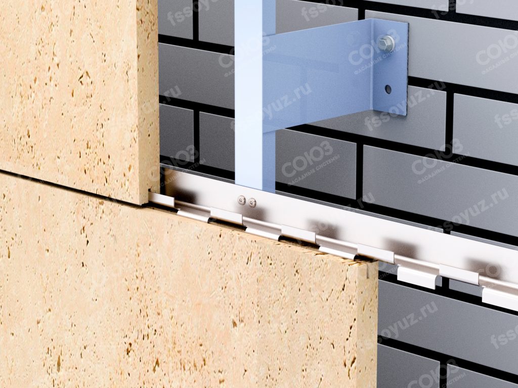 Крепление натурального камня при помощи шин направляющих